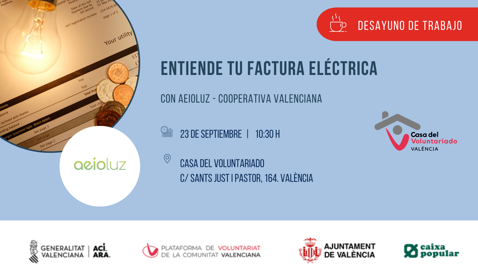 Entiende tu factura eléctrica Desayuno de Trabajo Casa del Voluntariado de València